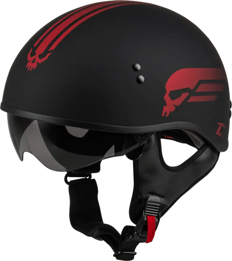 Black hh-65 Retribution helmet with red skull designs for stylish riding gear