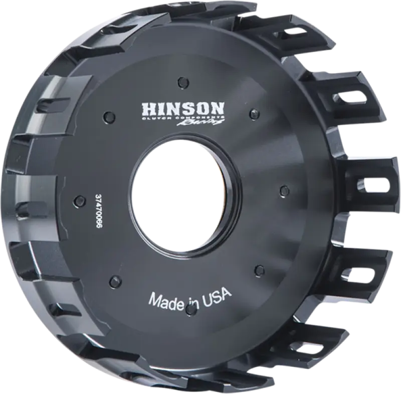 Black anodized H597-B-2101 Hinson clutch basket with slotted teeth, billet T-6 aircraft grade