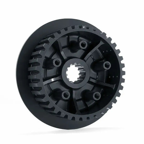 Black multi-piece motorcycle clutch basket with internal spline for H894-IH-2201 RV & truck parts