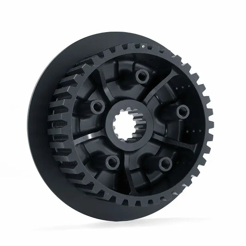 Black multi-piece motorcycle clutch basket with internal spline for H894-IH-2201 RV & truck parts