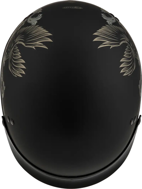 Black corvus helmet with wing designs for hh-65 corvus helmet series in matte black and tan