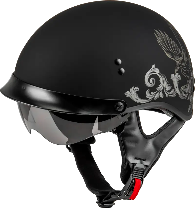 Black matte Corvus helmet with eagle design for HH-65 Corvus motorcycle riding