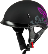 Black Corvus Helmet with purple eagle design and peak matte black finish