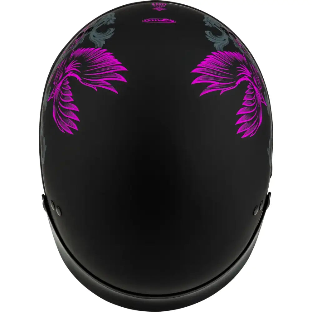Black motorcycle helmet with cool pink wing designs, H96510967 Corvus, matte finish