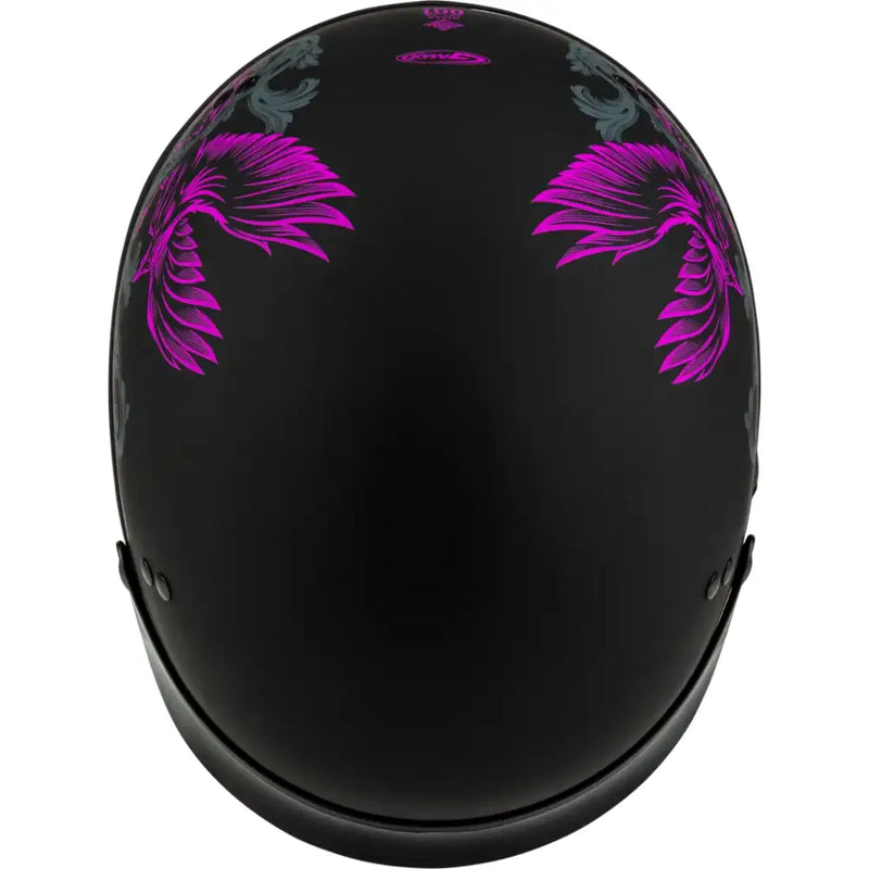 Black motorcycle helmet with cool pink wing designs, H96510967 Corvus, matte finish