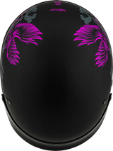 Black motorcycle helmet with cool pink wing designs, H96510967 Corvus, matte finish