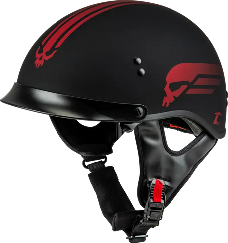 Black skull graphic Retribution Helmet hh-65 Retribution helmet with matte black and red design