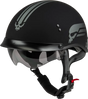Black retribution helmet with skull designs, peak matte black finish, perfect for riders