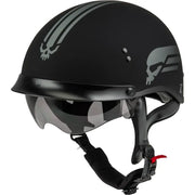 Black matte HH-65 Retribution Helmet with skull designs for style and protection