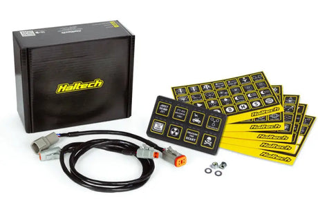 Haltech CAN Keypad 8 Button (2x4) with customizable stickers and wiring kit.