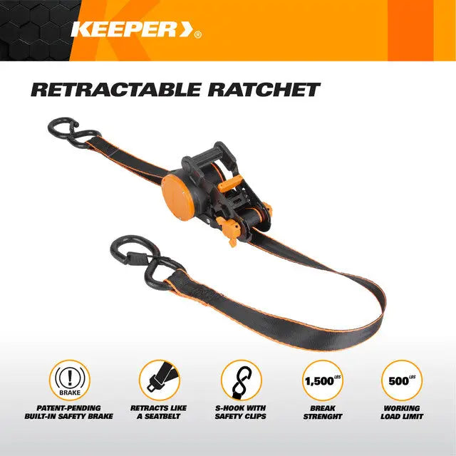 Hampton Prod Patent-Pending Built-In Safety Brake Tie Down Strap 43557 - X10 Retractable Ratchet
