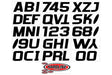Black block letter and number decals from Hardline Boat Lettering Registration Kit