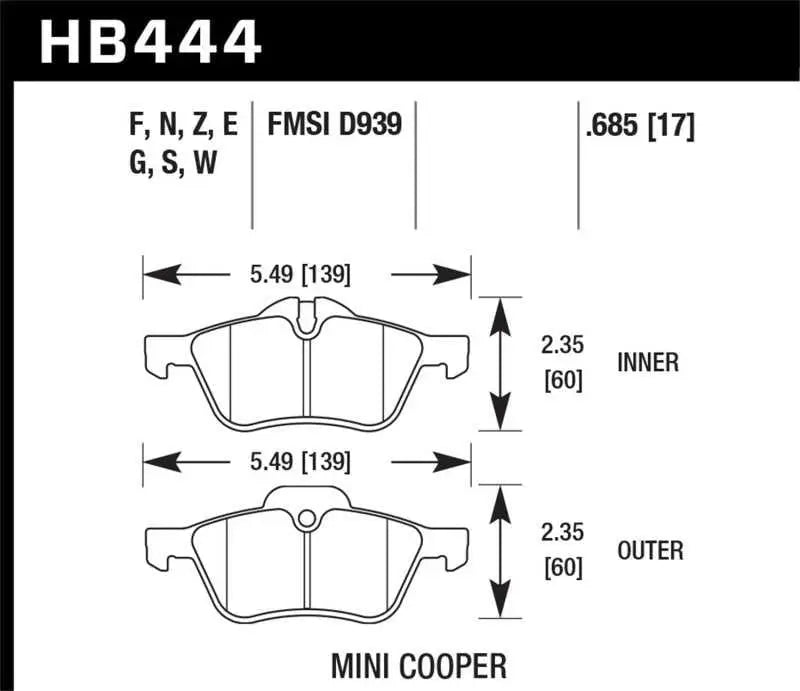 Hawk 02-06 Mini Cooper / Cooper S HPS Street Front Brake Pads 