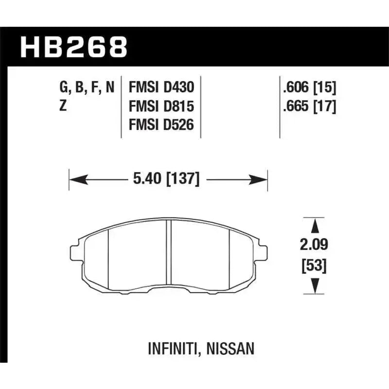 Hawk Performance Hawk 03-04 G35/03-05 G35X/ 02-05 350z w/o Brembo HPS Street Front Brake Pads