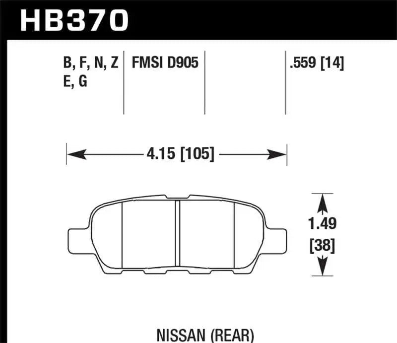 Hawk 03-07 350z / G35 / G35X w/o Brembo HPS Street Rear Brake Pads 
