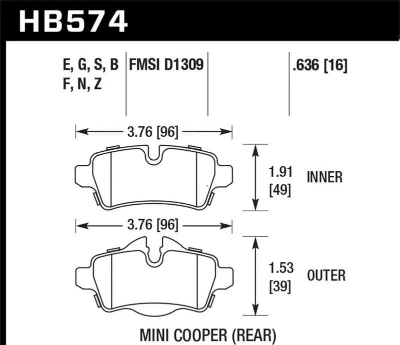 Hawk 07+ Mini Cooper HPS 5.0 Rear Brake Pads 