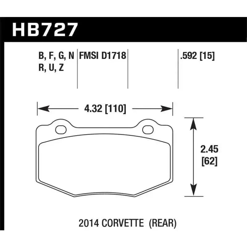 Hawk 14-15 Chevrolet Corvette Stingray Z51 (w/ J55 Brake Package) HP+ Street Rear Brake Pads 