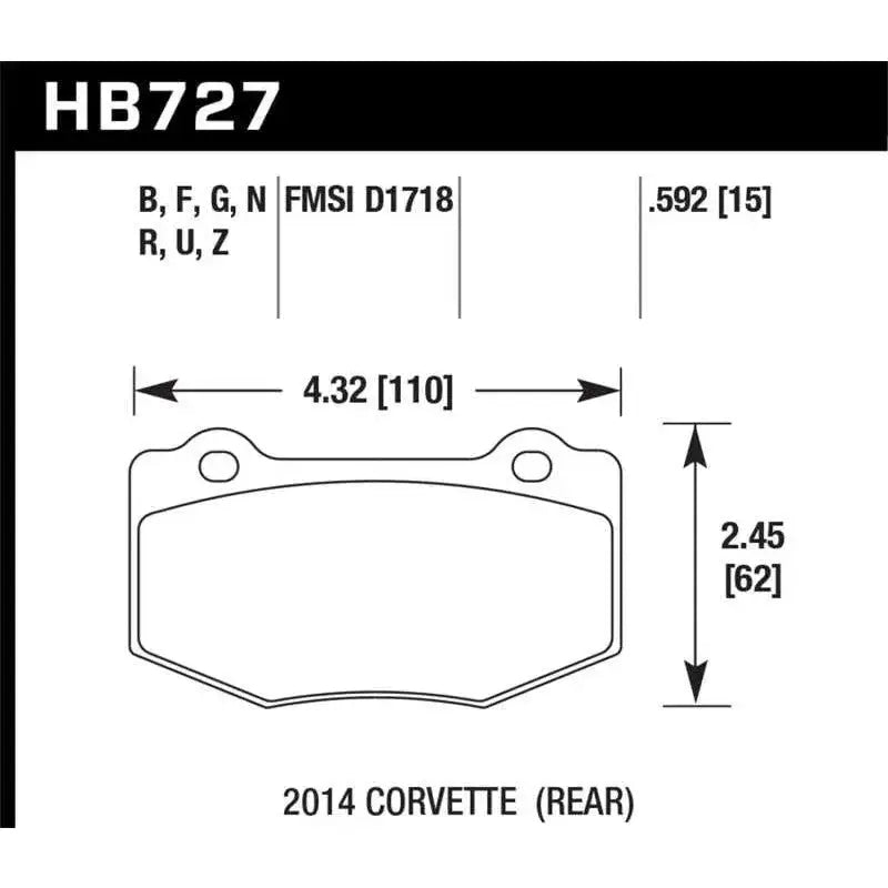 Hawk 14-15 Chevrolet Corvette Stingray Z51 (w/ J55 Brake Package) HP+ Street Rear Brake Pads 