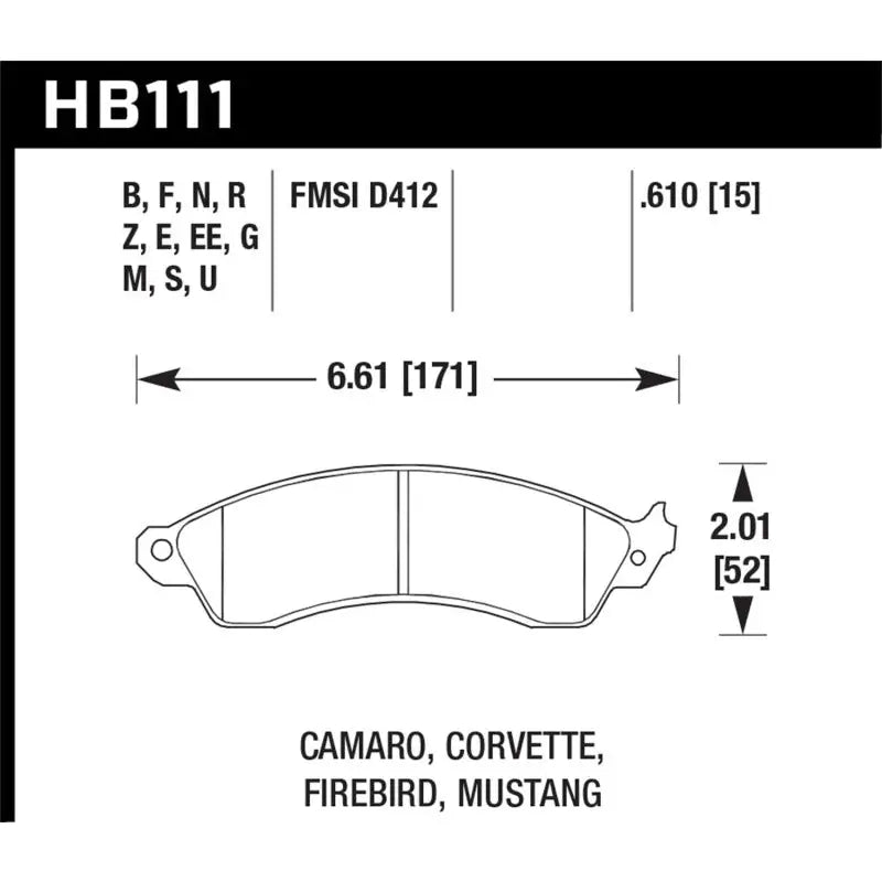 Hawk Performance HB111B.610 Hawk 1990-1990 Chevy Camaro Iroc-Z (w/Heavy Duty Brakes) High Perf. Street 5.0 Front Brake Pads