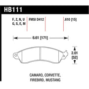 Hawk Performance HB111B.610 Hawk 1990-1990 Chevy Camaro Iroc-Z (w/Heavy Duty Brakes) High Perf. Street 5.0 Front Brake Pads