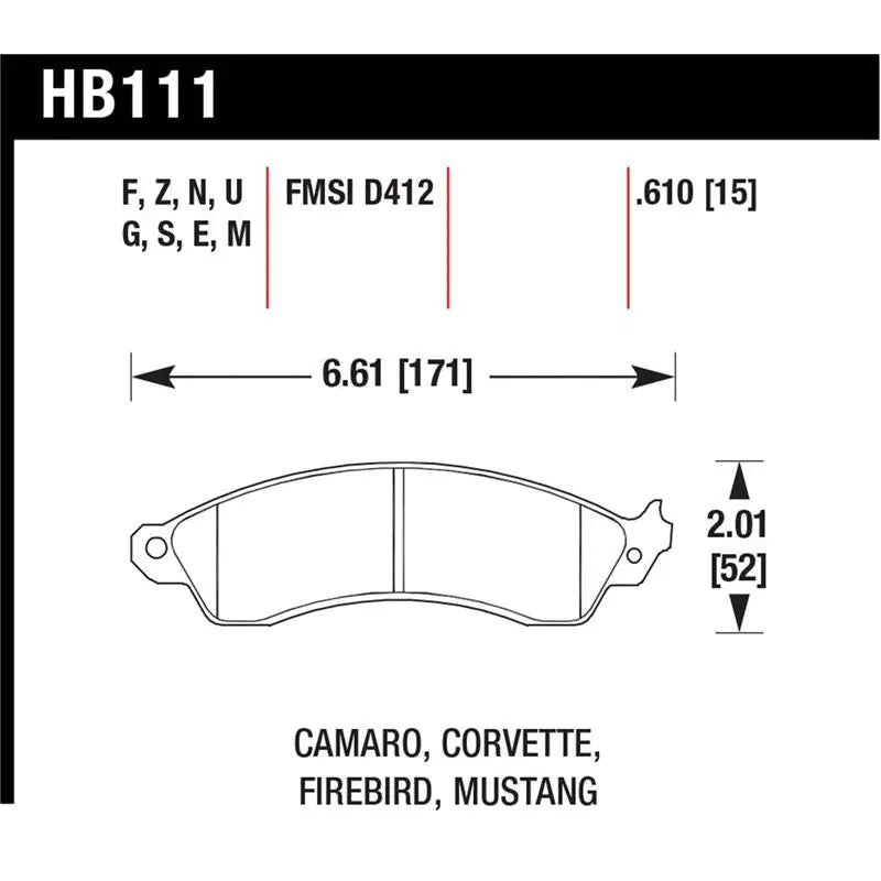 Hawk Performance HB111B.610 Hawk 1990-1990 Chevy Camaro Iroc-Z (w/Heavy Duty Brakes) High Perf. Street 5.0 Front Brake Pads