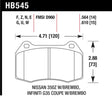 Brake pad diagram with dimensions for Infiniti G35 Brembo brakes Hawk 2003-2004 front pads