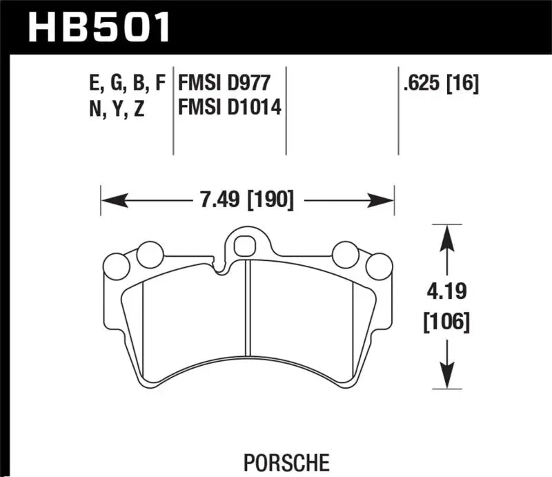 Diagram showcasing the dimensions and specifications of Hawk 2007-2014 Audi Q7 Premium HPS 5.0 Front Brake Pads, emphasizing superior stopping power and resistance to brake fade with 0.625" thickness, Truck & Automotive,Parts,Brakes, Rotors & Pads, AVADA - Best Sellers
