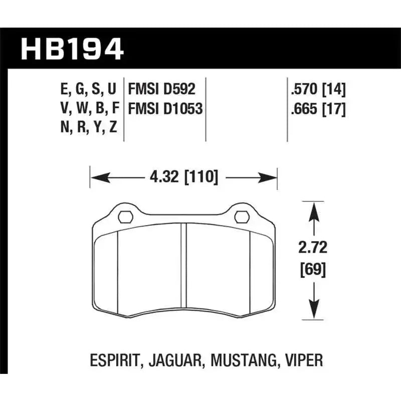 Hawk 92-00 Dodge Viper / 00 Mustang Cobra SVT  HPS Street Front Brake Pads 