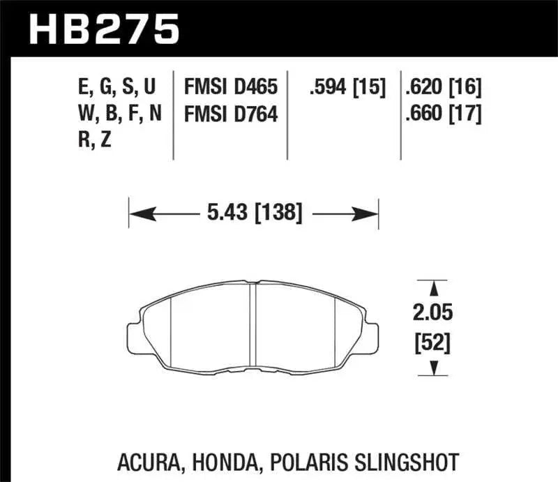 Hawk 98-00 Civic Coupe Si / 01-06 Civic DX EX GX HX LX HPS Street Front Brake Pads 
