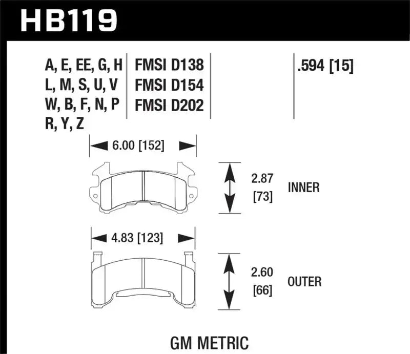 Hawk Buick / Cadillac / Chevrolet / GMC / Oldsmobile / Pontiac D-154 Caliper Black Race Brake Pads - Truck & Automotive