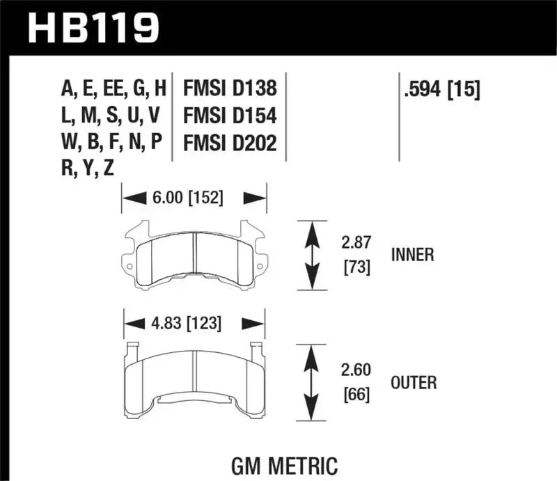 Hawk Buick / Cadillac / Chevrolet / GMC / Oldsmobile / Pontiac D-154 Caliper Black Race Brake Pads - Truck & Automotive