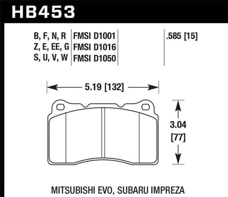 Hawk DTC-80 04-15 Subaru Impreza WRX/STI, 02-06/08-14 Mitsubishi Lancer Evo Front Brake Pads 