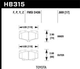 Schematic diagram of Hawk HPS Street Brake Pads with dimensions for automotive brake pads