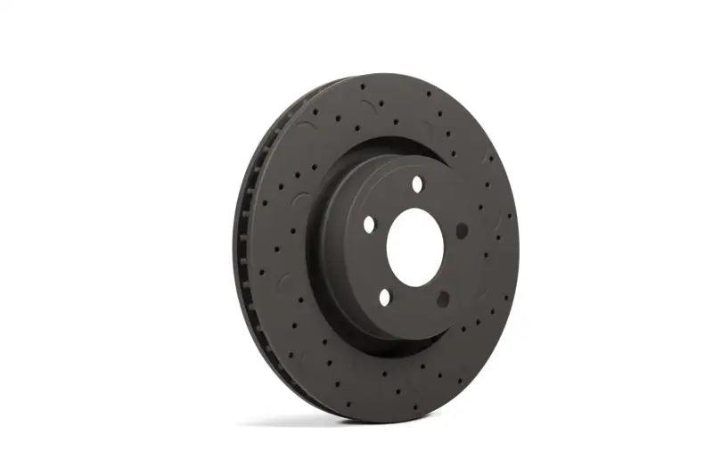 Dark gray drilled and slotted rear brake rotor for Hawk Talon Audi S3 rotor set
