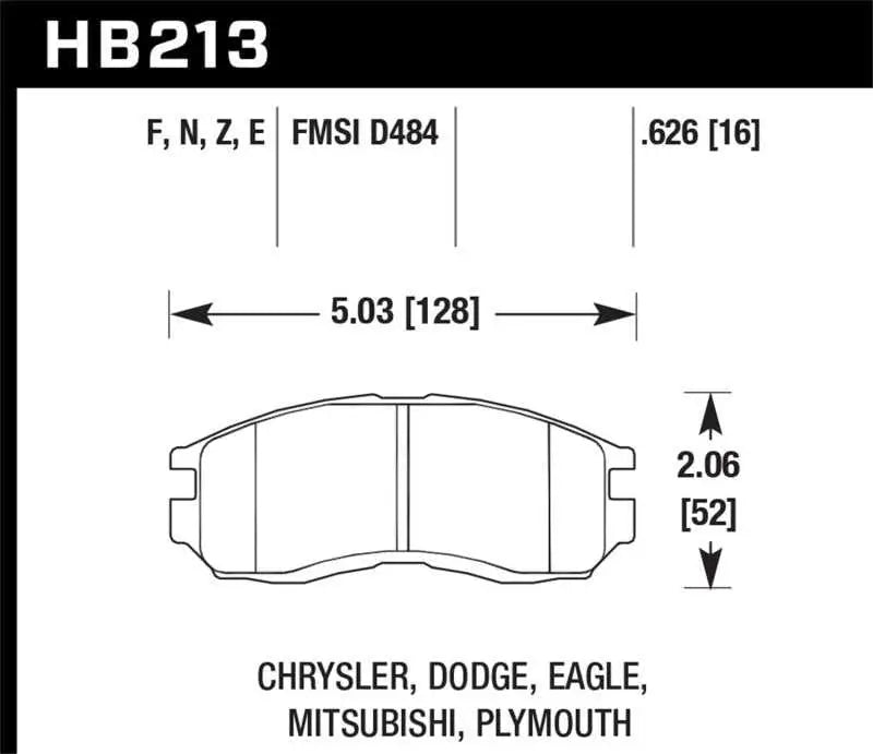 Hawk Performance HB213E.626 Hawk Chrysler / Dodge / Eagle / Mitsubishi / Plymouth Blue 9012 Race Front Brake Pads