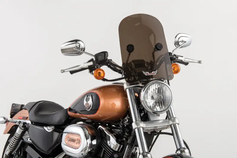 Copper cruiser motorcycle with hd-3 tombstone windshield and dark tinted W/S