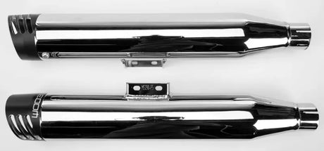 HD00713 Racing Slip Ons Chrome Blk Tip M8, Flstf,Fxbr,Flsl,Fxlr Fxbb