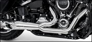 Chrome exhaust system on black Harley-Davidson engine, perfect for turnout exhaust upgrades