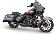 Gray and black Harley-Davidson touring bike with red accents, black tip, FLH FLT, turn-out exhaust