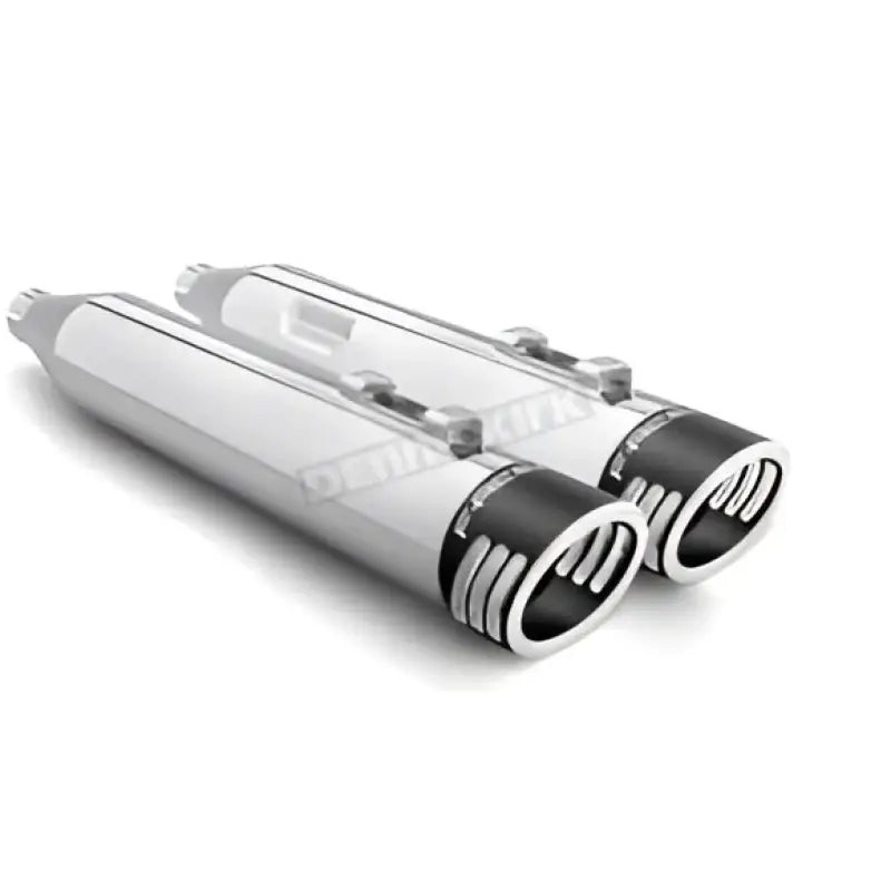 HD01372 Freedom Racing chrome w black motorcycle exhaust mufflers with black end caps