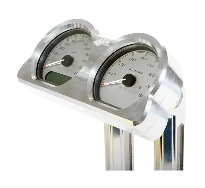 Polished aluminum dual motorcycle gauge mount with speedometer and tachometer for HDB1030B Hofmann Designs Dual