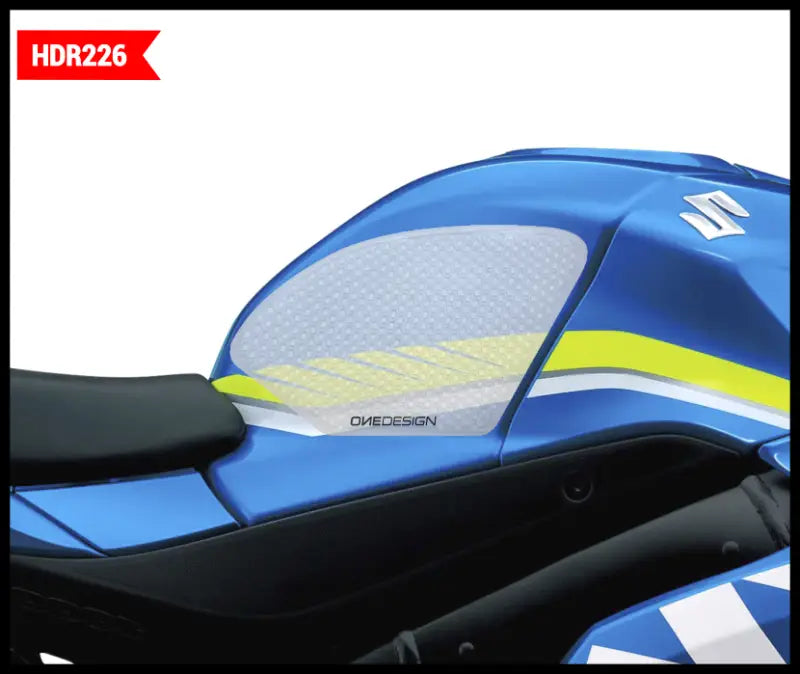 ONE EMBLEMS Hdr Tank Side Pad Clear Suz for Powersports