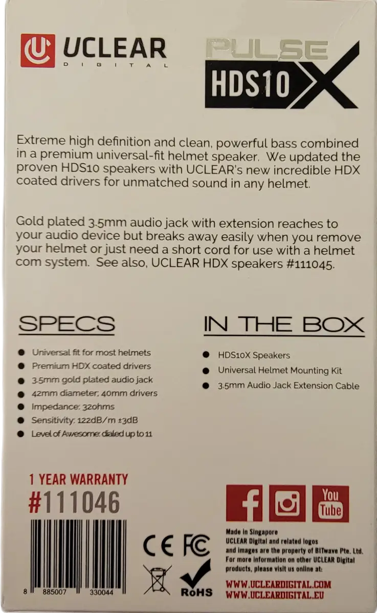 UCLEAR Hds10x Helmet Speakers 40mm Diameter 3.5mm Jack for Powersports