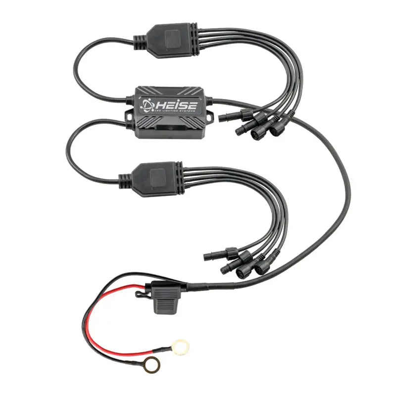 Black wiring harness with multiple connectors for HE-CBRGB Control Box and RGB Rock Lights