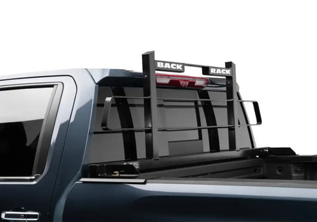 BackRack™ Headache Rack Frame with Horizontal Bar, Black Powder-Coated Steel, Mounted on Truck with Tonneau Cover.