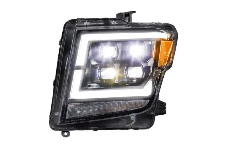 Headlight Assembly LED Bulb; High And Low Projector Beam; White DRL; Polycarbonate Clear Lens; Black ABS Plastic