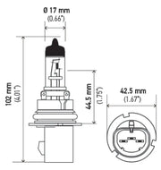 Dimensional drawing of Hella 9007 HB5 12V 55W halogen bulb PX29t for car headlights