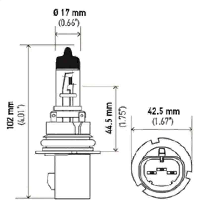 Halogen bulb PX29t with dimensions, 55W halogen bulb for Hella 9007 HB5 headlights