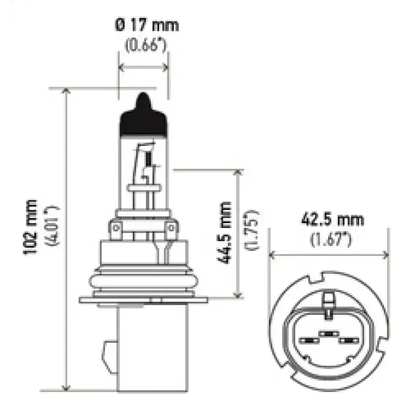 Halogen bulb PX29t with dimensions, 55W halogen bulb for Hella 9007 HB5 headlights