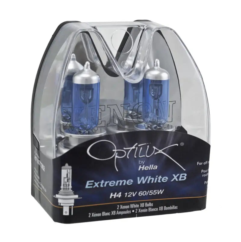 Optilux Extreme White XB headlight bulbs in packaging.